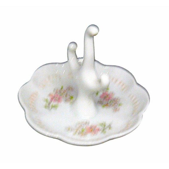 Vintage Porcelain Floral Ring Holder With Scalloped Edge - Picture 2 of 3